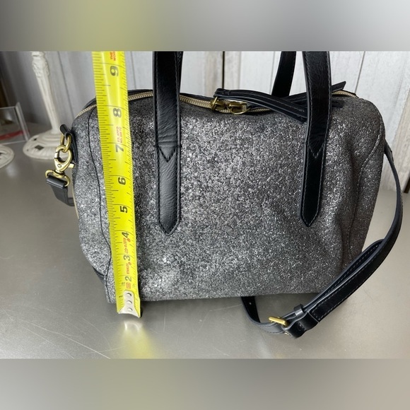 Fossil Sydney Gunmetal & Black Glitter Satchel Crossbody Shoulder Bag - Picture 7 of 8